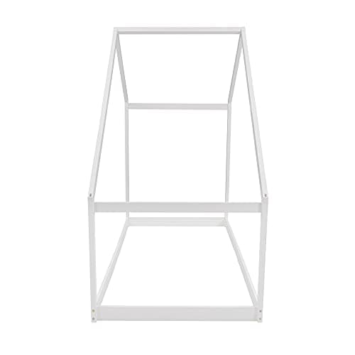 Wooden House Twin Bed Frame for Boys and Girls Bedroom with Roof and Box Spring-Less Support