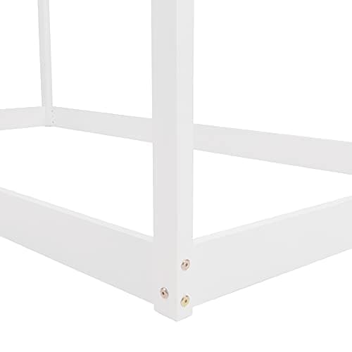 Wooden House Twin Bed Frame for Boys and Girls Bedroom with Roof and Box Spring-Less Support
