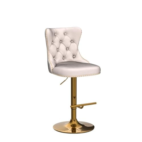 Set of 2 Velvet Swivel Bar Stools with Nailheads Trim, Button Tufted Back and Golden Footrest, Beige