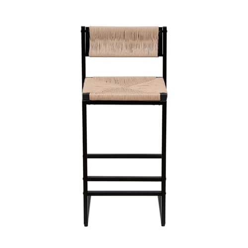 Metal Bar Stools Set of 2 with Woven Seat and Back, Counter Height Chairs for Kitchen Island, Dining Room in Beige