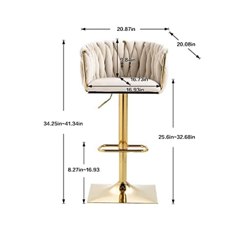 Velvet Swivel Barstools Set of 2, Height Adjustable Counter Stools