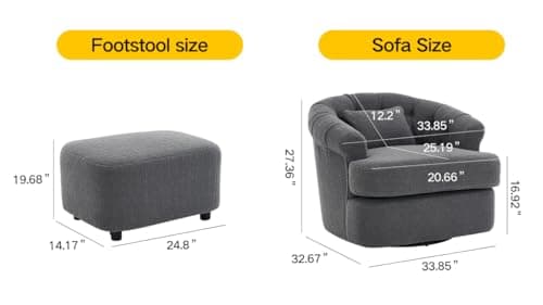 Oversized Swivel Accent Chair with Ottoman and Thick Cushion, Dark Grey