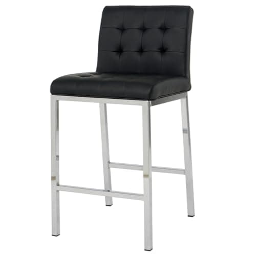 Modern Set of 2 Black PU Bar Stools with Electroplated Leg