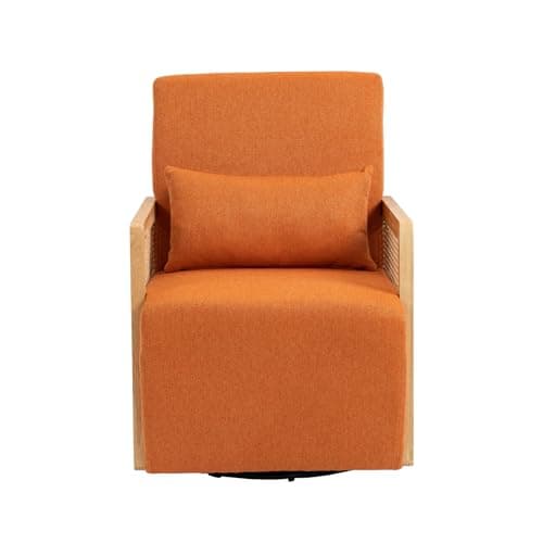 Modern Swivel Accent Chair with Rattan Armrests and Lumbar Pillow, Green