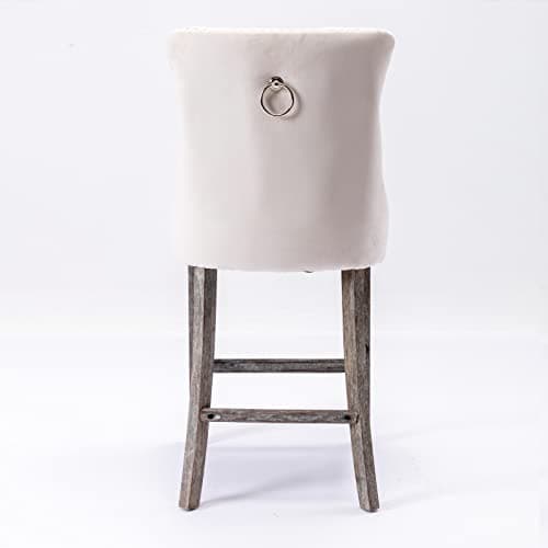 Velvet Bar Stools Set of 2, Beige, Counter Height