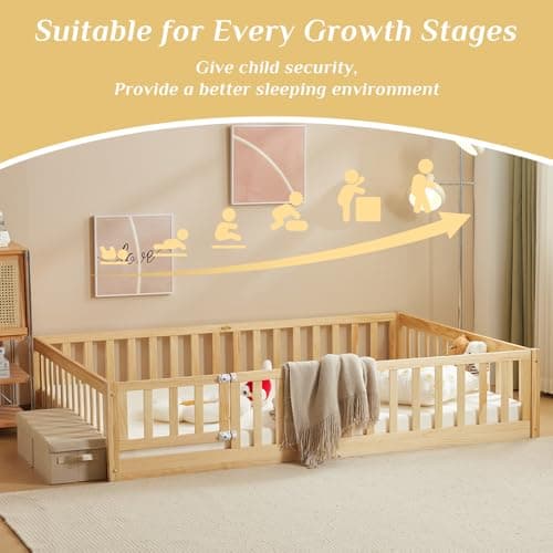 Montessori Toddler Floor Bed with Safety Features for Kids