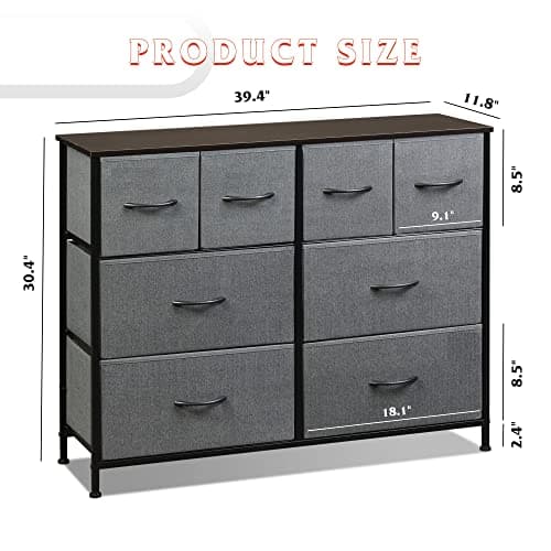 WLIVE 8-Drawer Wide Fabric Dresser for Bedroom and Living Room - Dark Grey