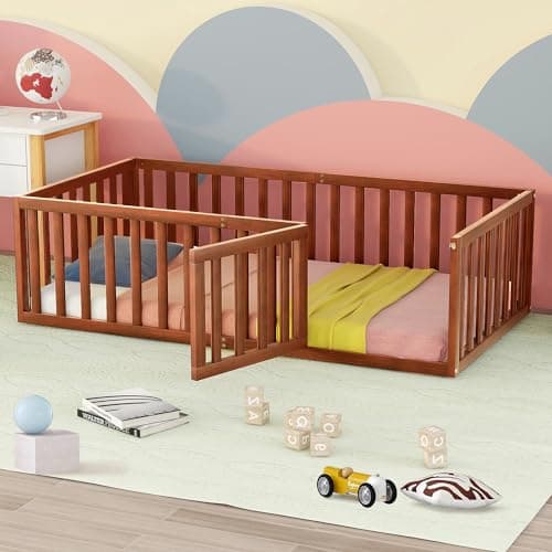 Multifunctional Montessori Floor Bed for Kids with Safety Guardrails, Solid Wood Frame, White