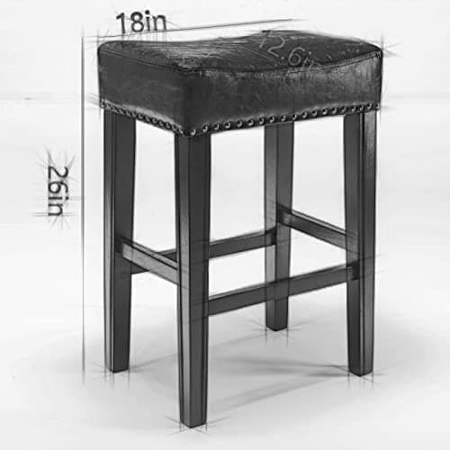Farmhouse Bar Stools Set of 2, Gray PU Leather Upholstered Saddle Stools