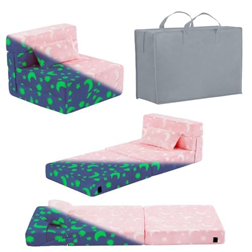 Glow Washable Kids Folding Sofa Bed - Toddler Nap Mat With Storage Bag