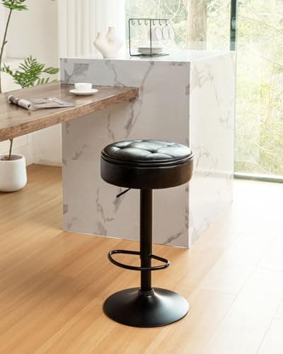 Round Storage Bar Stools Set of 2 with Adjustable Height, Swivel Linen Bar Chair for Kitchen Counter and Dining Room, Grey