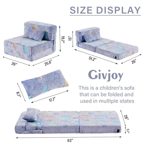 Glow Washable Kids Folding Sofa Bed - Toddler Nap Mat With Storage Bag