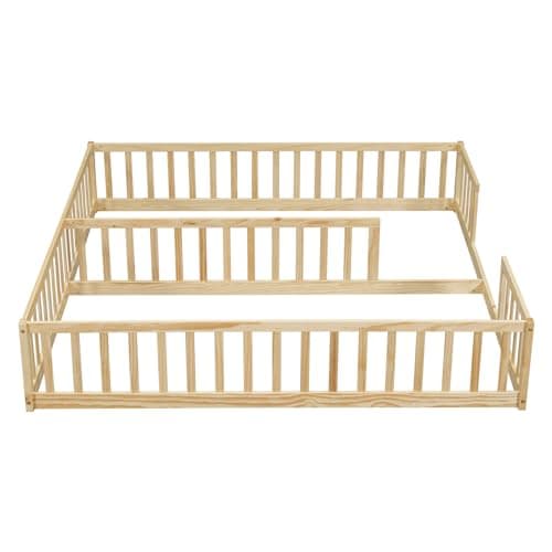 i-POOK Double Twin Bed Frames with Fence for Kids