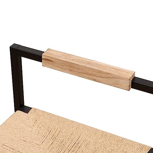 Metal Bar Stools Set of 2 with Woven Seat and Back, Counter Height Chairs for Kitchen Island, Dining Room in Beige