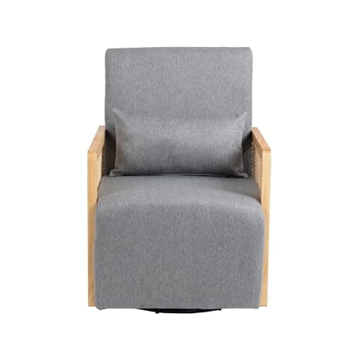 Modern Swivel Accent Chair with Rattan Armrests and Lumbar Pillow, Green