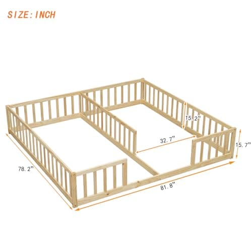 i-POOK Double Twin Bed Frames with Fence for Kids