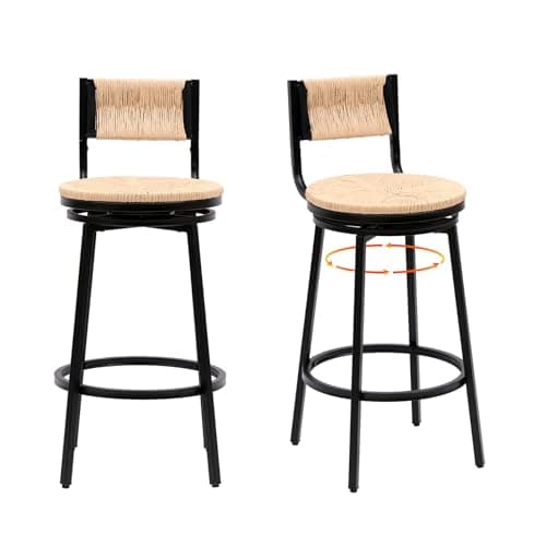 Handwoven Swivel Bar Stools Set of 2, Counter Height Bar Chairs, 36 H