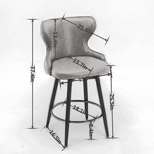 Fabric Upholstered Swivel Bar Stools Set of 2, 25 Inch Height with Tufted Back, Nailhead Trim, Metal Legs for Kitchen Island Pub, Gray