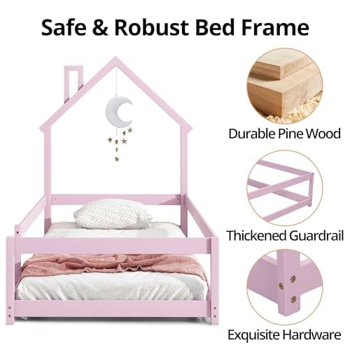 Solid Wood Montessori Twin Floor Bed for Children Boys Girls