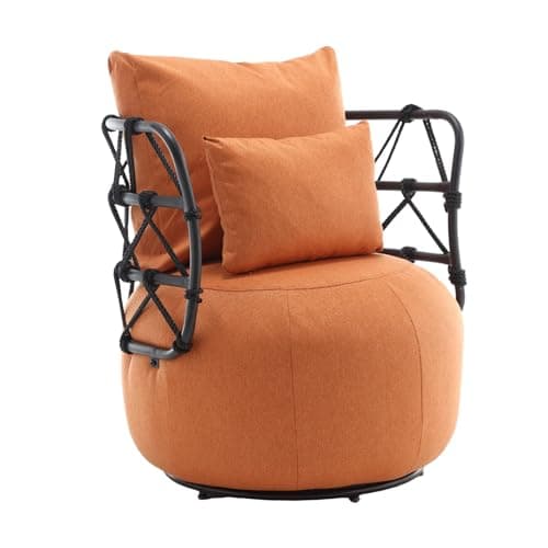 Round Swivel Chair with Back and Pillows, Linen Club Chair for Bedroom and Living Room