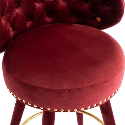 i-POOK Velvet Bar Stools Set of 2 with Swivel, Nailhead Trim, Tufted Back for Kitchen Island Pub - Claret Red