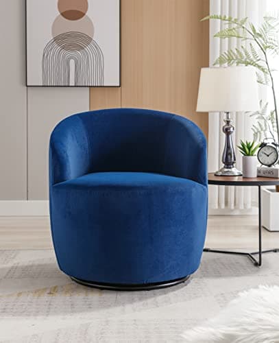 Modern Velvet Swivel Accent Chair, Blue Velvet Upholstered Barrel Chair