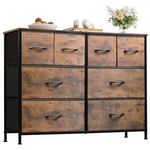 WLIVE 8-Drawer Wide Fabric Dresser for Bedroom and Living Room - Dark Grey