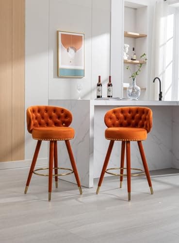 i-POOK Velvet Bar Stools Set of 2 with Swivel, Nailhead Trim, Tufted Back for Kitchen Island Pub - Claret Red