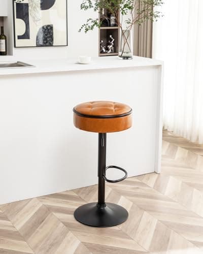 Round Storage Bar Stools Set of 2 with Adjustable Height, Swivel Linen Bar Chair for Kitchen Counter and Dining Room, Grey