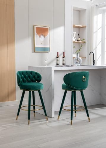 i-POOK Velvet Bar Stools Set of 2 with Swivel, Nailhead Trim, Tufted Back for Kitchen Island Pub - Claret Red
