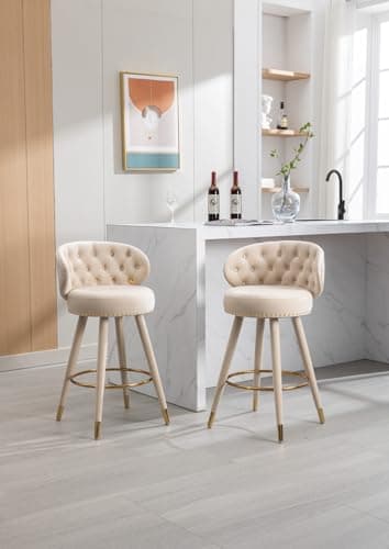 i-POOK Velvet Bar Stools Set of 2 with Swivel, Nailhead Trim, Tufted Back for Kitchen Island Pub - Claret Red