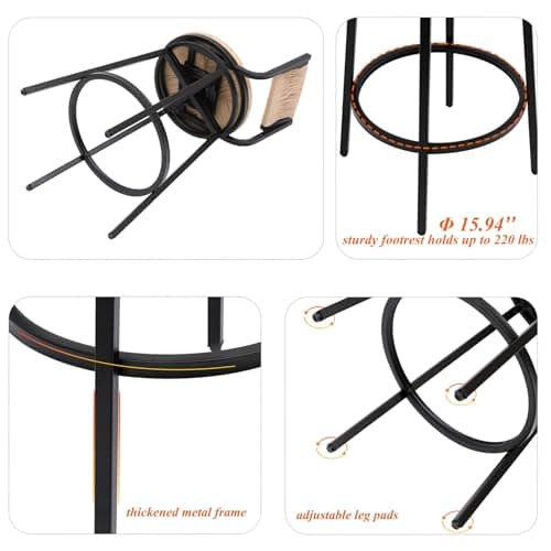 Handwoven Swivel Bar Stools Set of 2, Counter Height Bar Chairs, 36 H