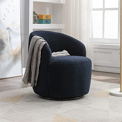 Modern Velvet Swivel Accent Chair, Blue Velvet Upholstered Barrel Chair