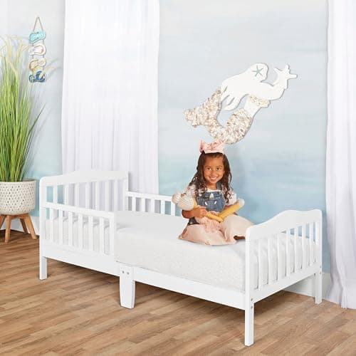 Dream On Me Sydney Toddler Bed, White, Safety Rails, Low to Floor Design