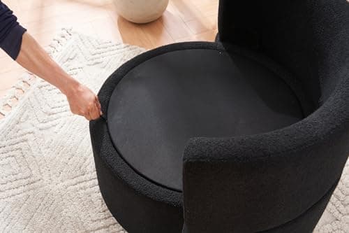 Swivel Accent Chair with Storage, Teddy Barrel Chair with Metal Base, Single Sofa Chair for Living Room, Black Color