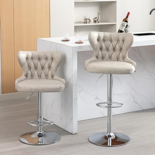 Modern Swivel Bar Stools Set of 2, Adjustable Height with Back and Footrest in Gray PU Leather