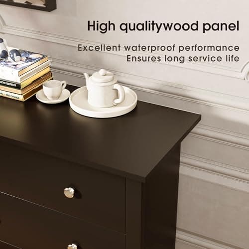 6 Drawer Wood Dresser for Bedroom and Living Room (Black)