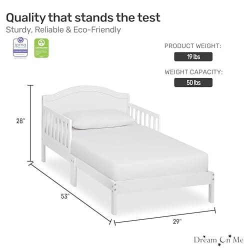 Dream On Me Sydney Toddler Bed, White, Safety Rails, Low to Floor Design