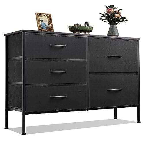 5-Drawer Fabric Dresser for Bedroom and Living Room in Charcoal Black