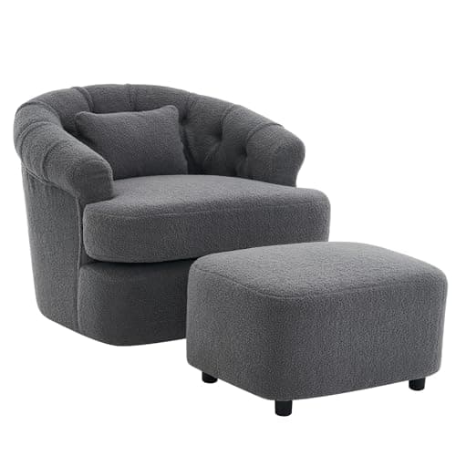 Oversized Swivel Accent Chair with Ottoman and Thick Cushion, Dark Grey
