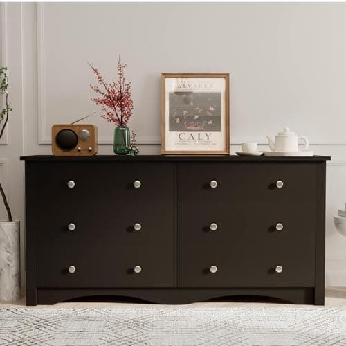 6 Drawer Wood Dresser for Bedroom and Living Room (Black)