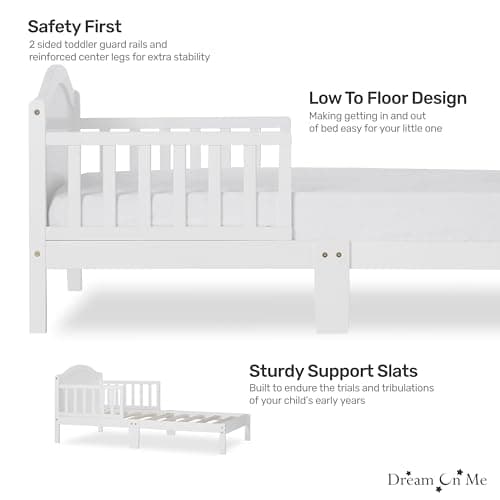 Dream On Me Sydney Toddler Bed, White, Safety Rails, Low to Floor Design