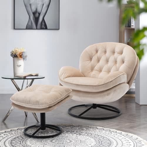 Velvet Swivel Accent Chair with Ottoman Set