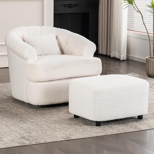 Oversized Swivel Accent Chair with Ottoman and Thick Cushion, Dark Grey
