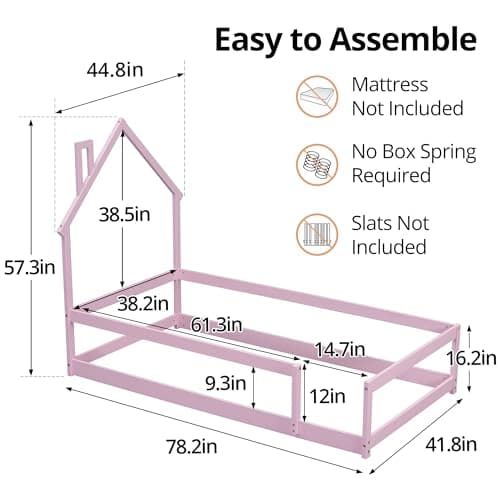 Solid Wood Montessori Twin Floor Bed for Children Boys Girls