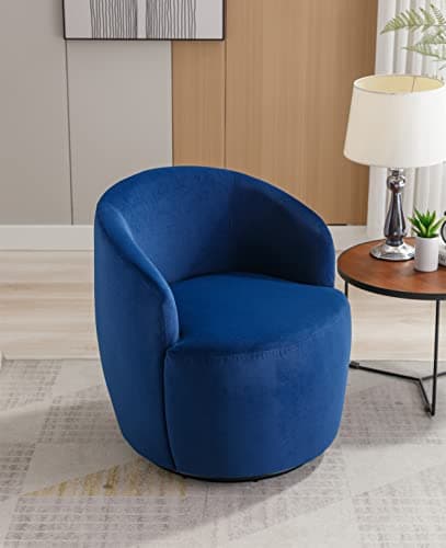 Modern Velvet Swivel Accent Chair, Blue Velvet Upholstered Barrel Chair