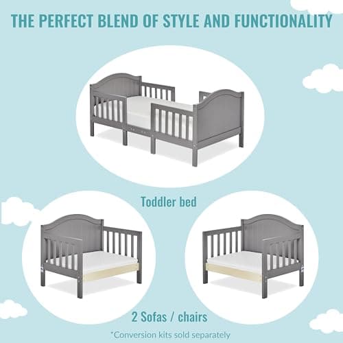 Dream On Me Portland 3-in-1 Convertible Toddler Bed, Steel Grey