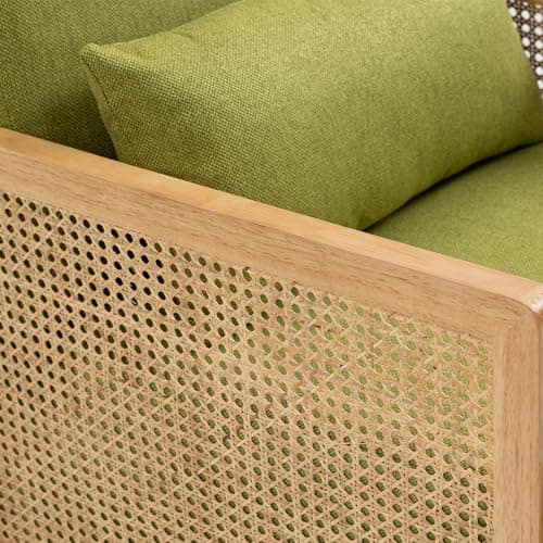 Modern Swivel Accent Chair with Rattan Armrests and Lumbar Pillow, Green