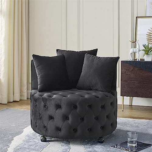 Swivel Accent Chair with Tufted Upholstery and Pillows