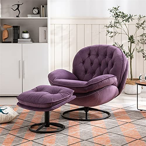 Velvet Swivel Accent Chair with Ottoman Set